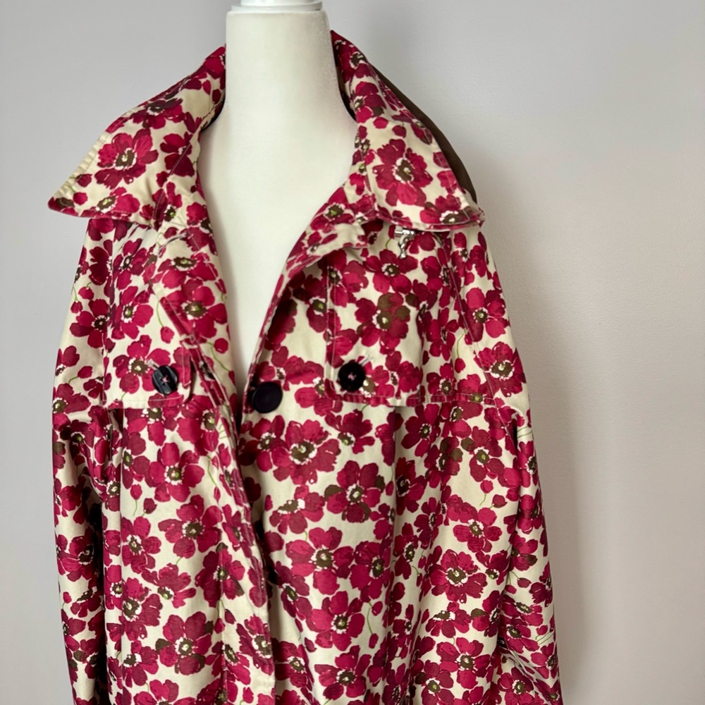 Lands' End Floral Trench Coat - Red and White - Picture 3 of 10